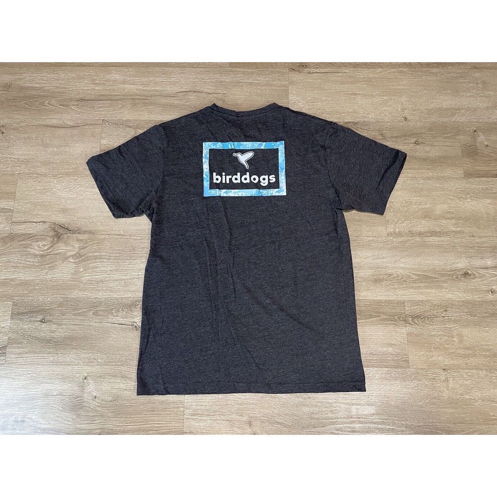 Bird Dog Bay Men's Dark Gray Tee with Blue Logo Accent